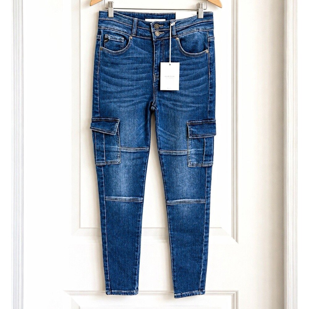 KanCan Women’s Size 7/27 Cargo Slim Fit High Rise Medium Wash Stretch Jeans